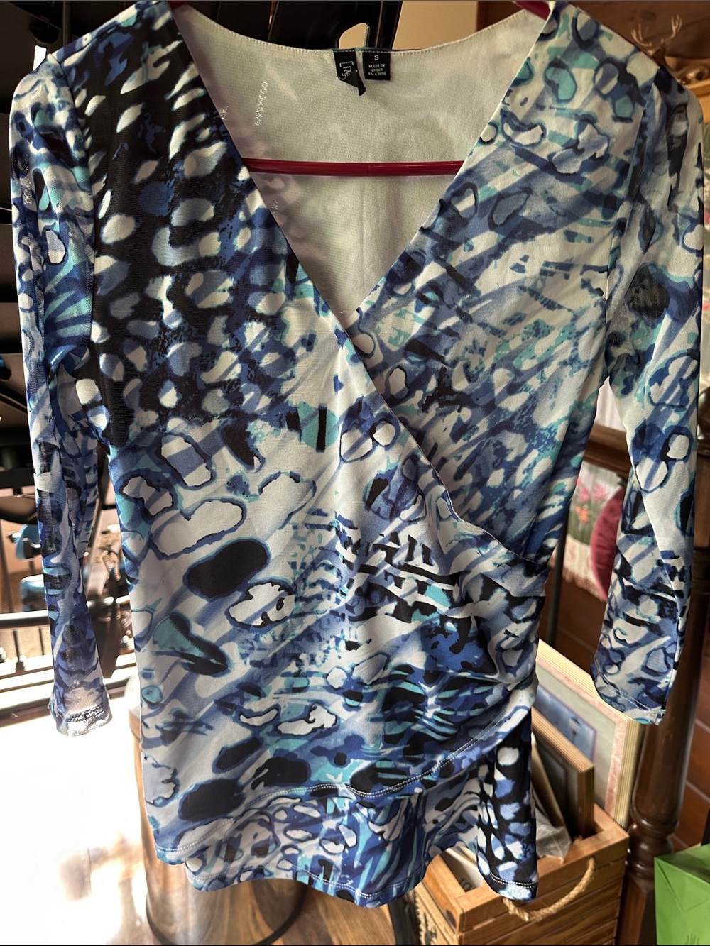 Relativity Light Blue Knit Top with Navy Trim